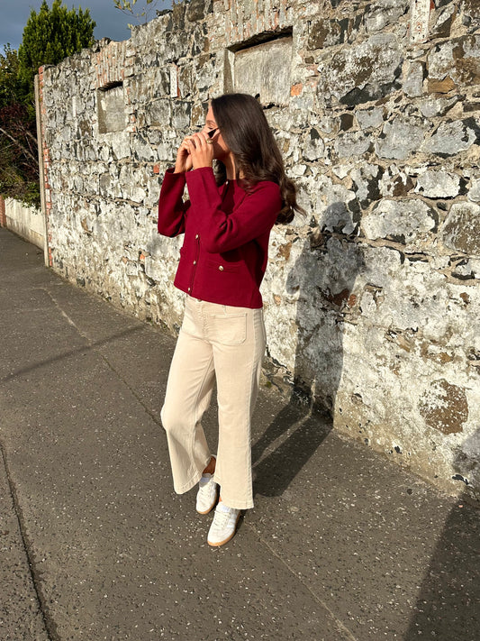 Beige Wide Leg Cropped Jeans