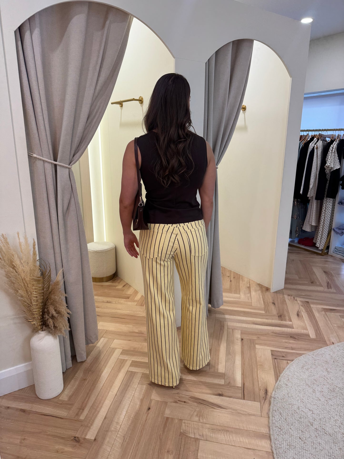 Brown and yellow stripe wide leg jeans