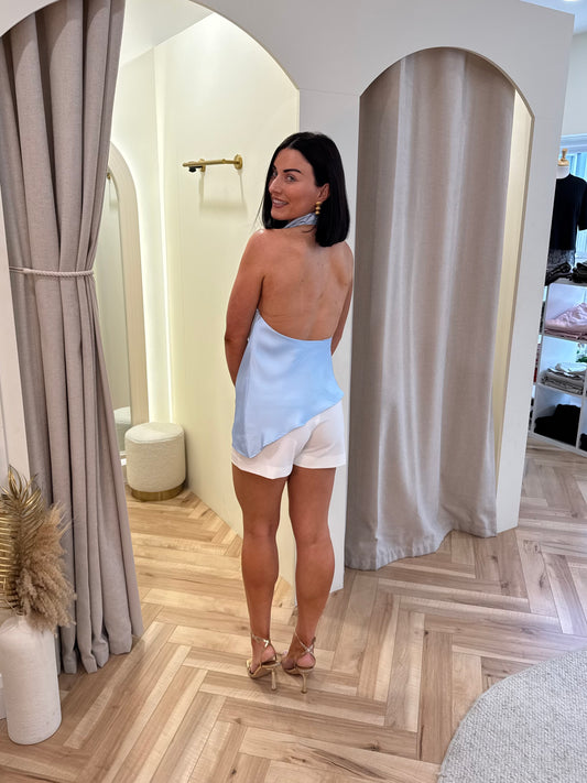 Satin Halter Neck Top in Blue