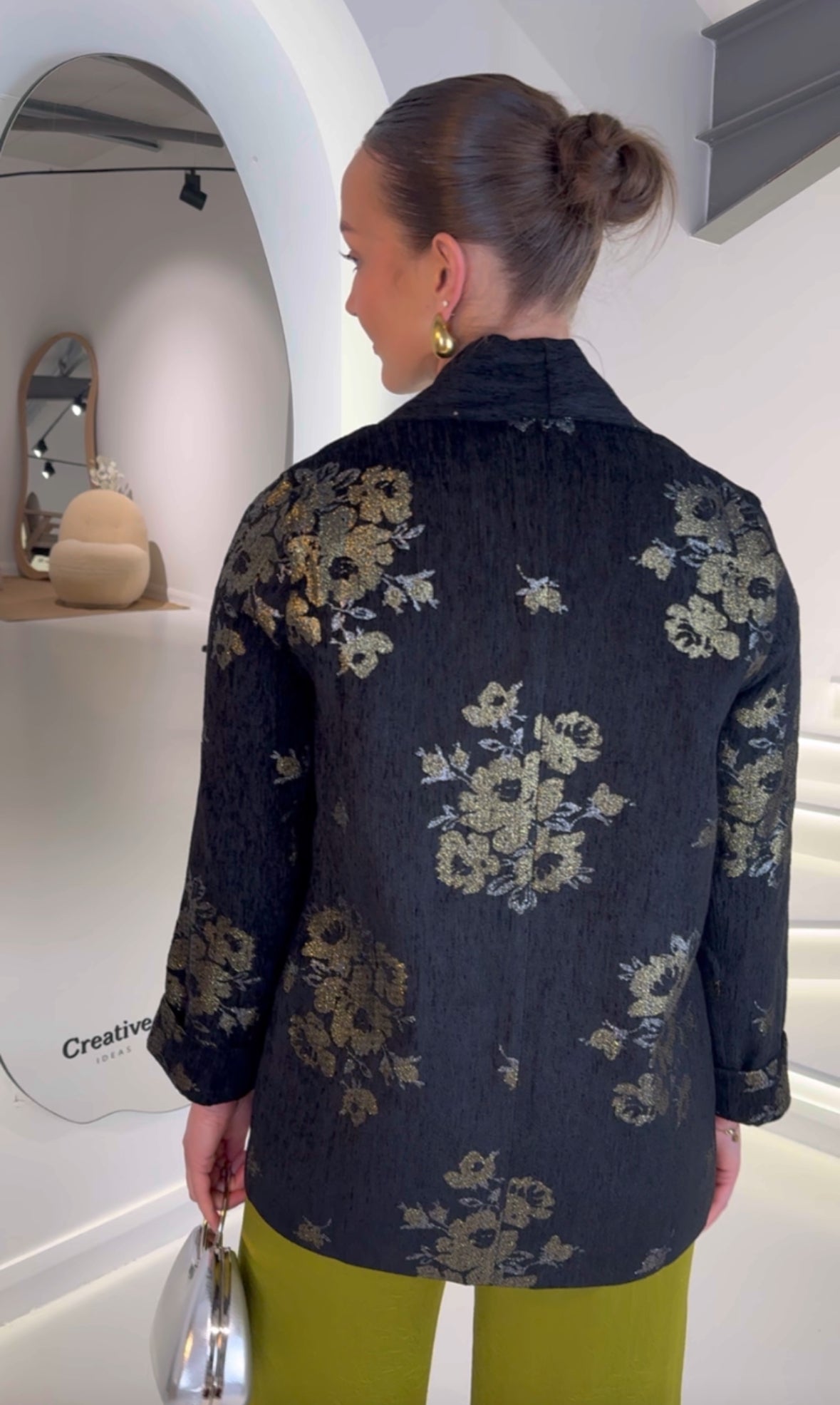 Traffic People Jacquard Boyfriend Jacket in black