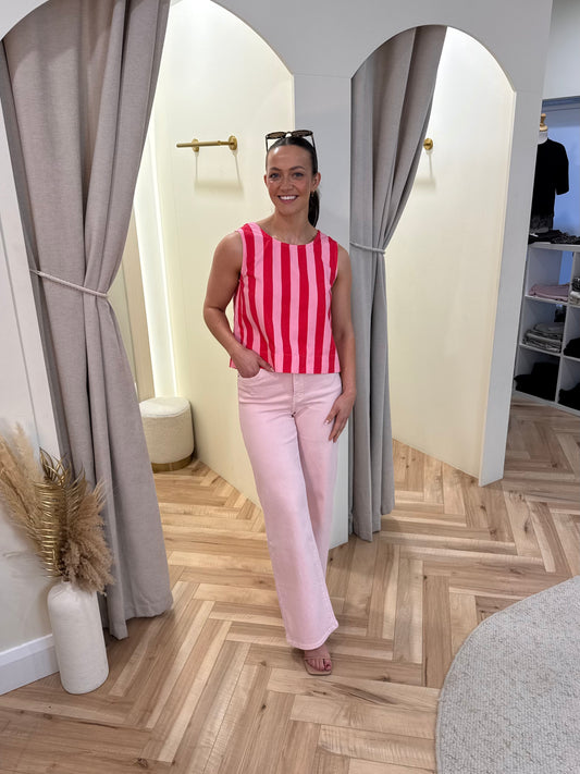 Lexi Denim Top in Pink & Red Stripe
