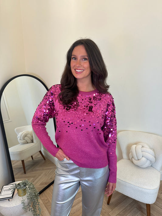 Visiquin Sequin Knit Top in Festival Fuschia