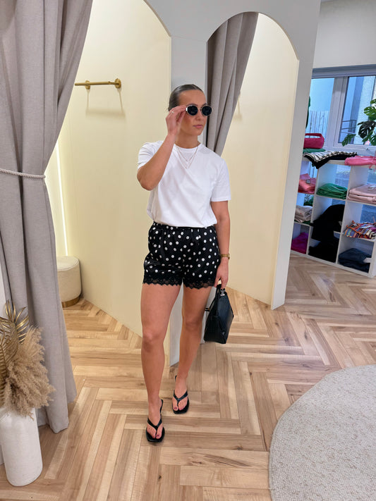 Polkadot satin lace shorts