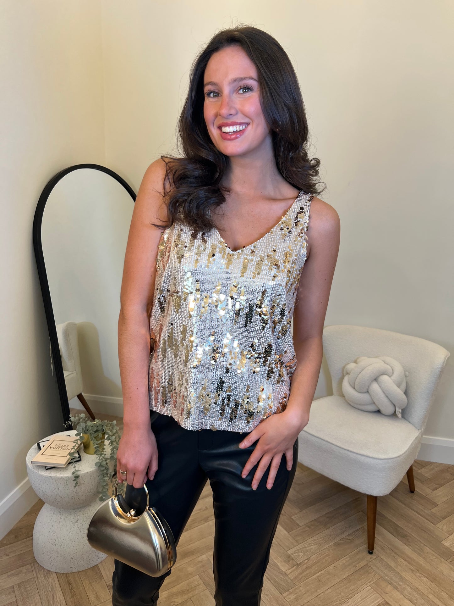 Gigi Sequin Cami Top in Gold