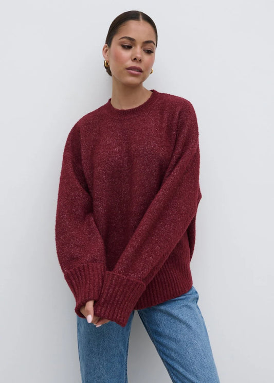 Camille Oversized Borg Knit Jumper in Wine