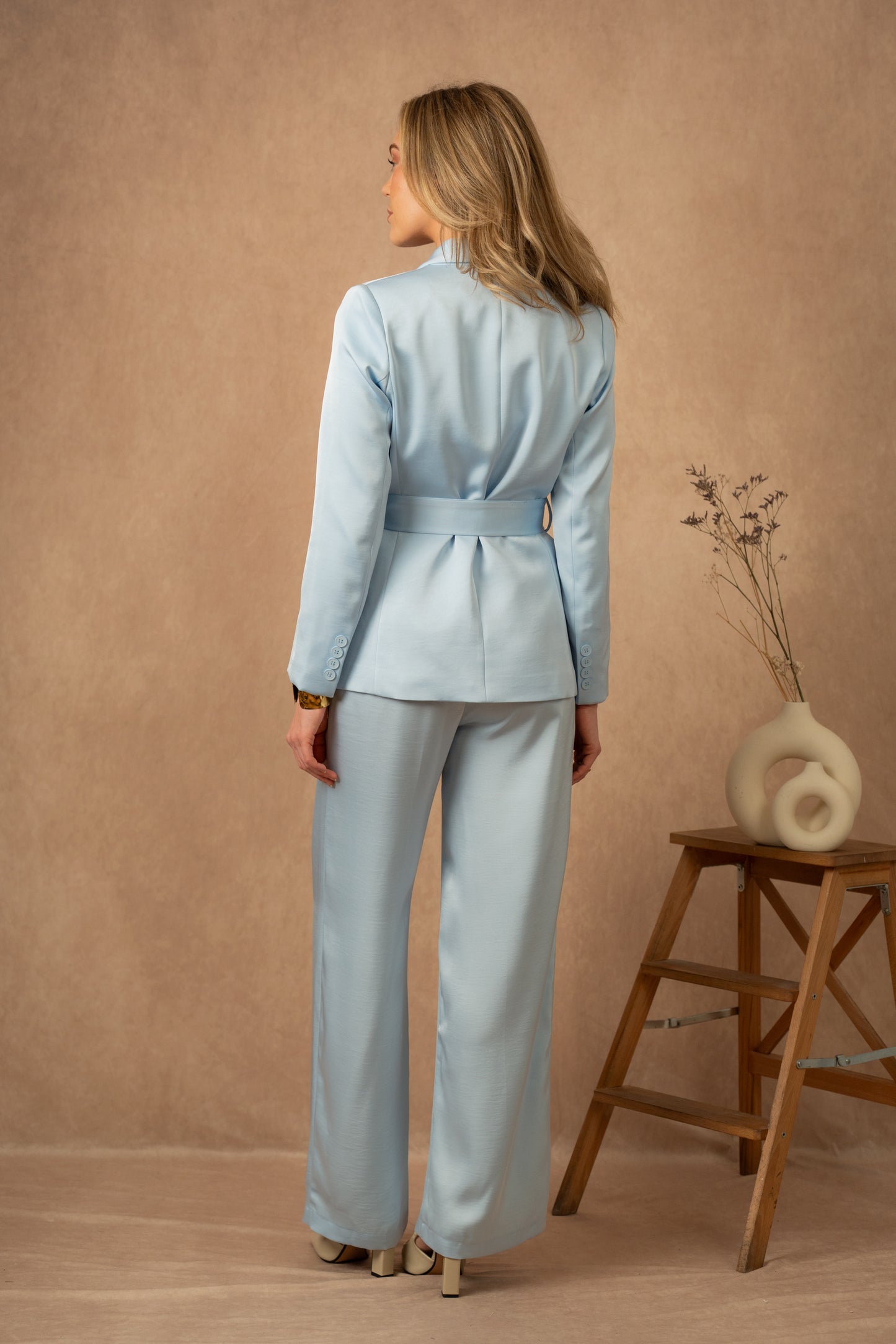 Sienna Wide Leg Satin Trousers in light Blue