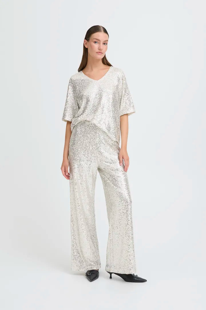 Fauca sequin trousers in frosted almond