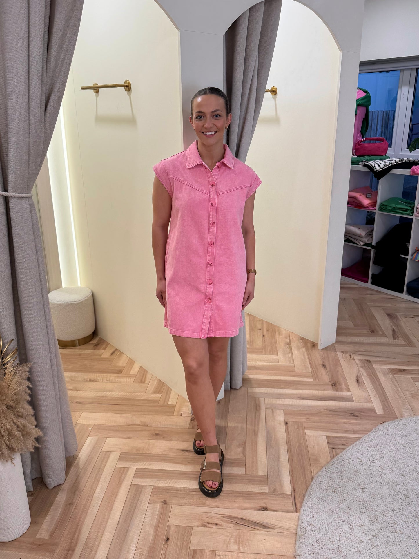Pink denim dress