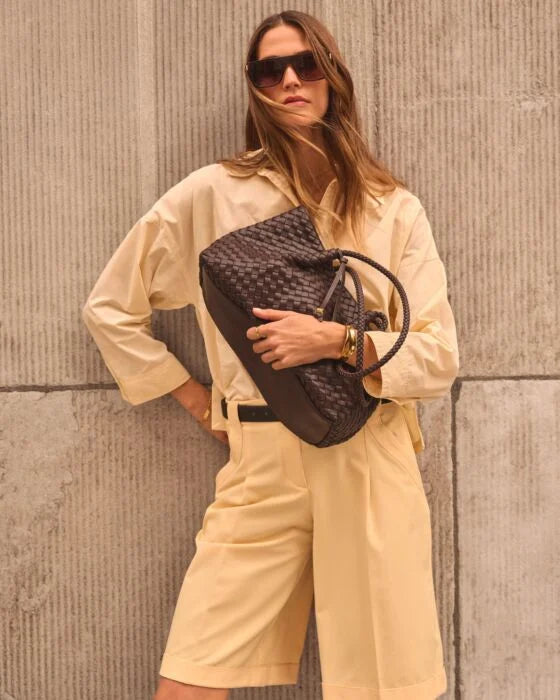 Nova Hand Woven Small Shoulder Tote in Chocolate