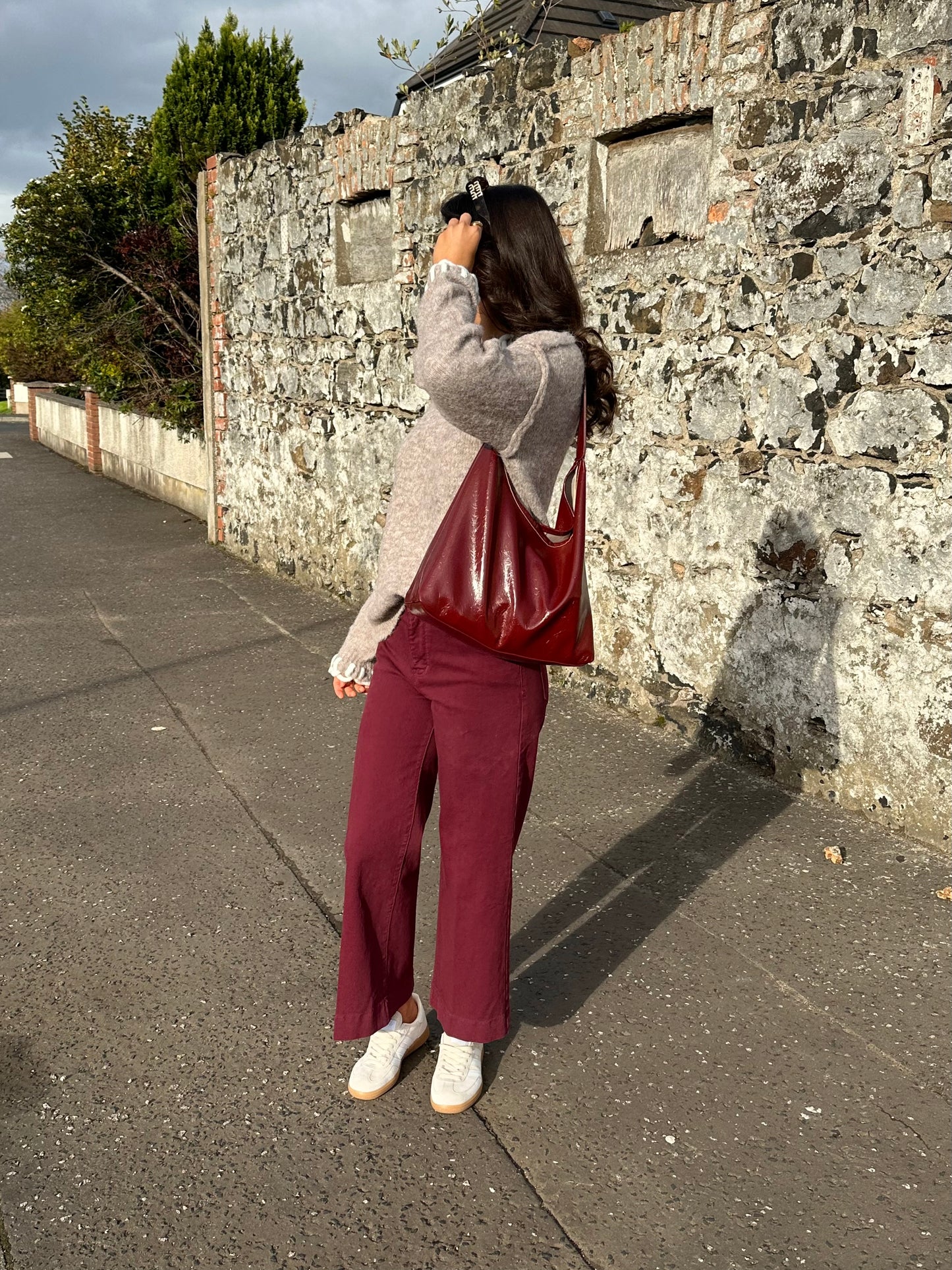 Burgundy Wide Leg Cropped Jeans