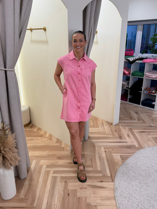 Pink denim dress