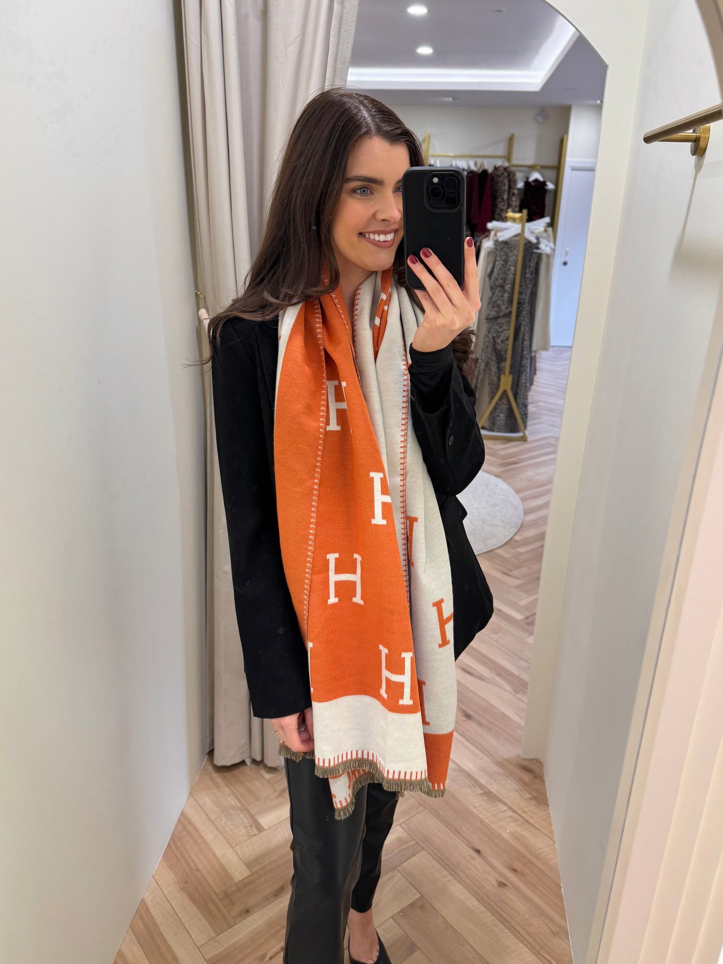 Orange and cream H scarf