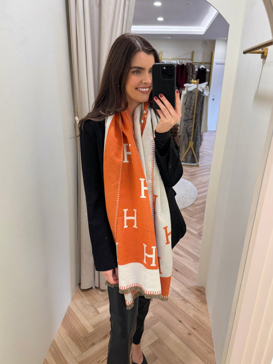 Orange and cream H scarf