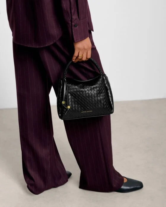 Nova Woven Texture Top Handle Bag in black