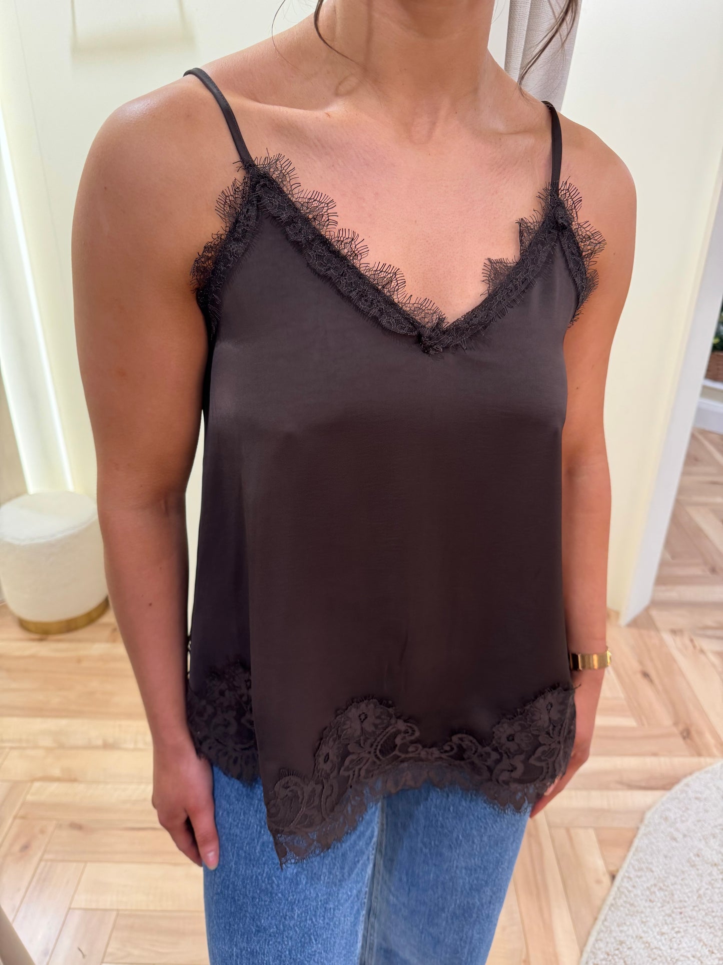 Naline lace cami top in brown