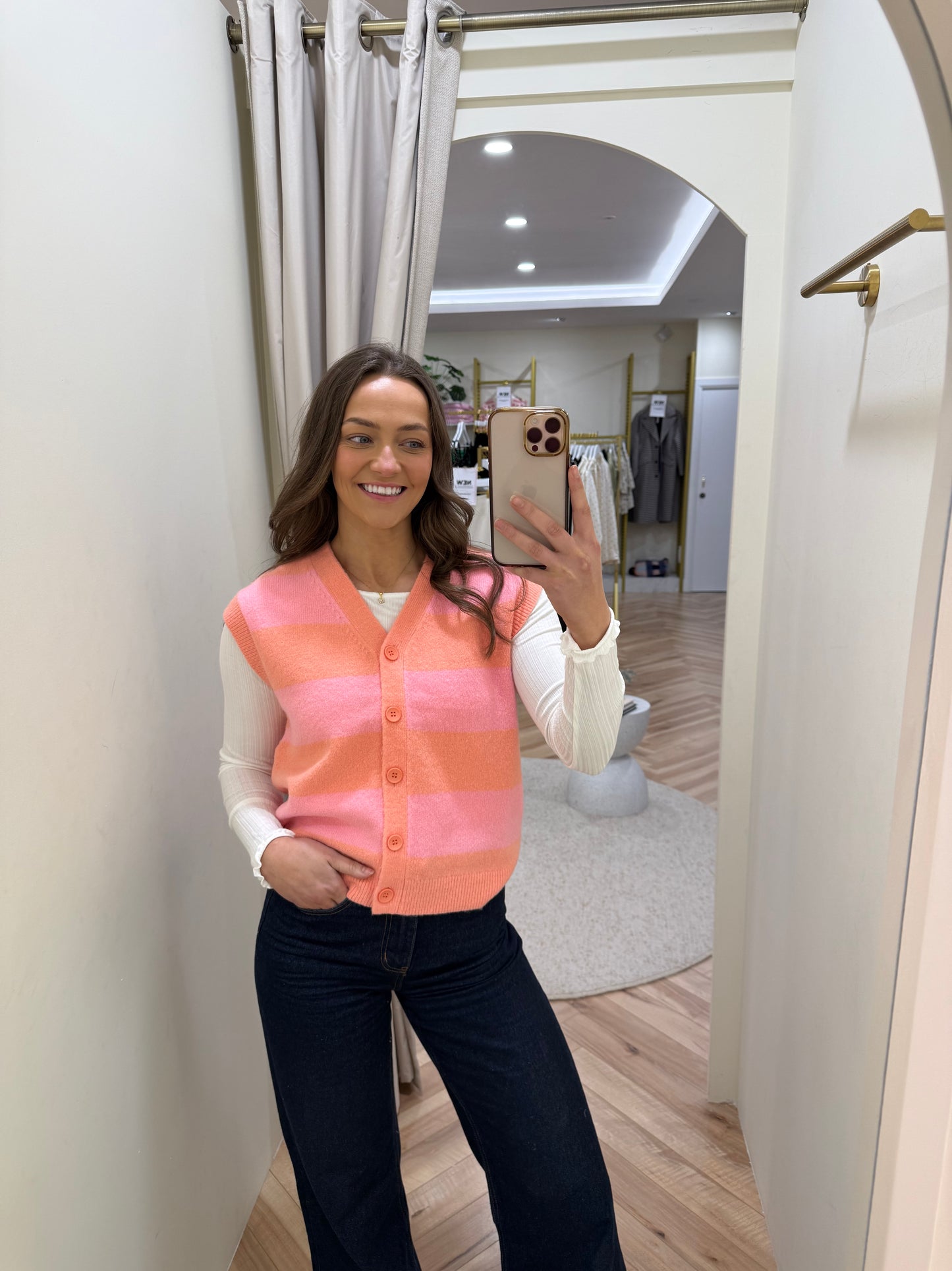 Amber Knit Vest | Peach/Pink Pastel Stripe