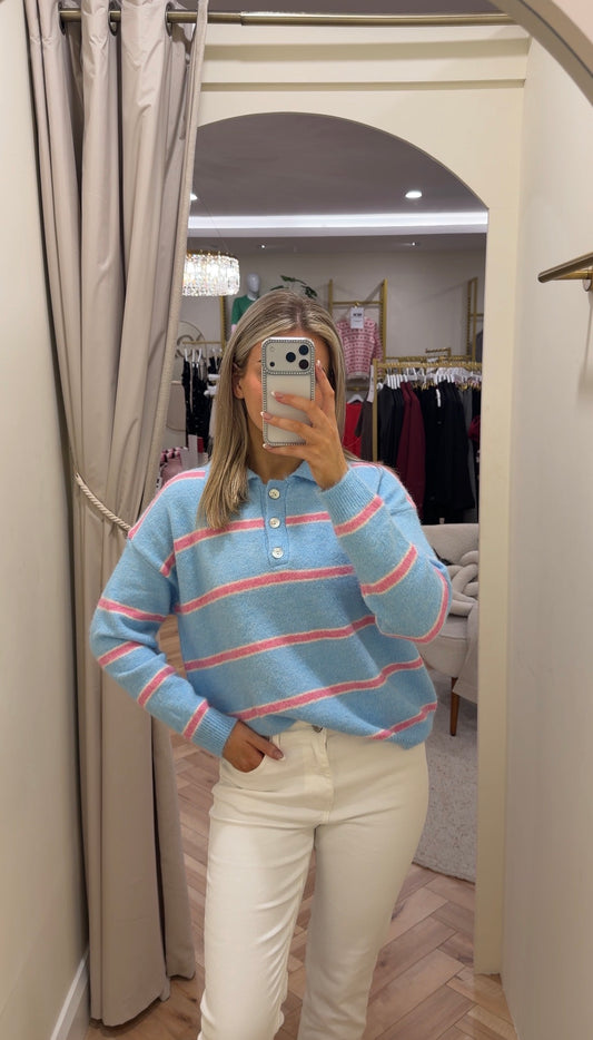 Casey Knit Polo jumper in Blue