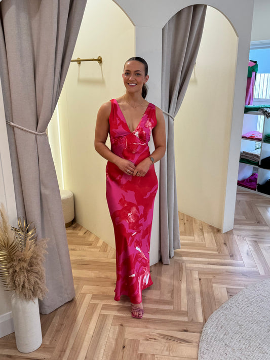 Aria Dress in Red & Pink