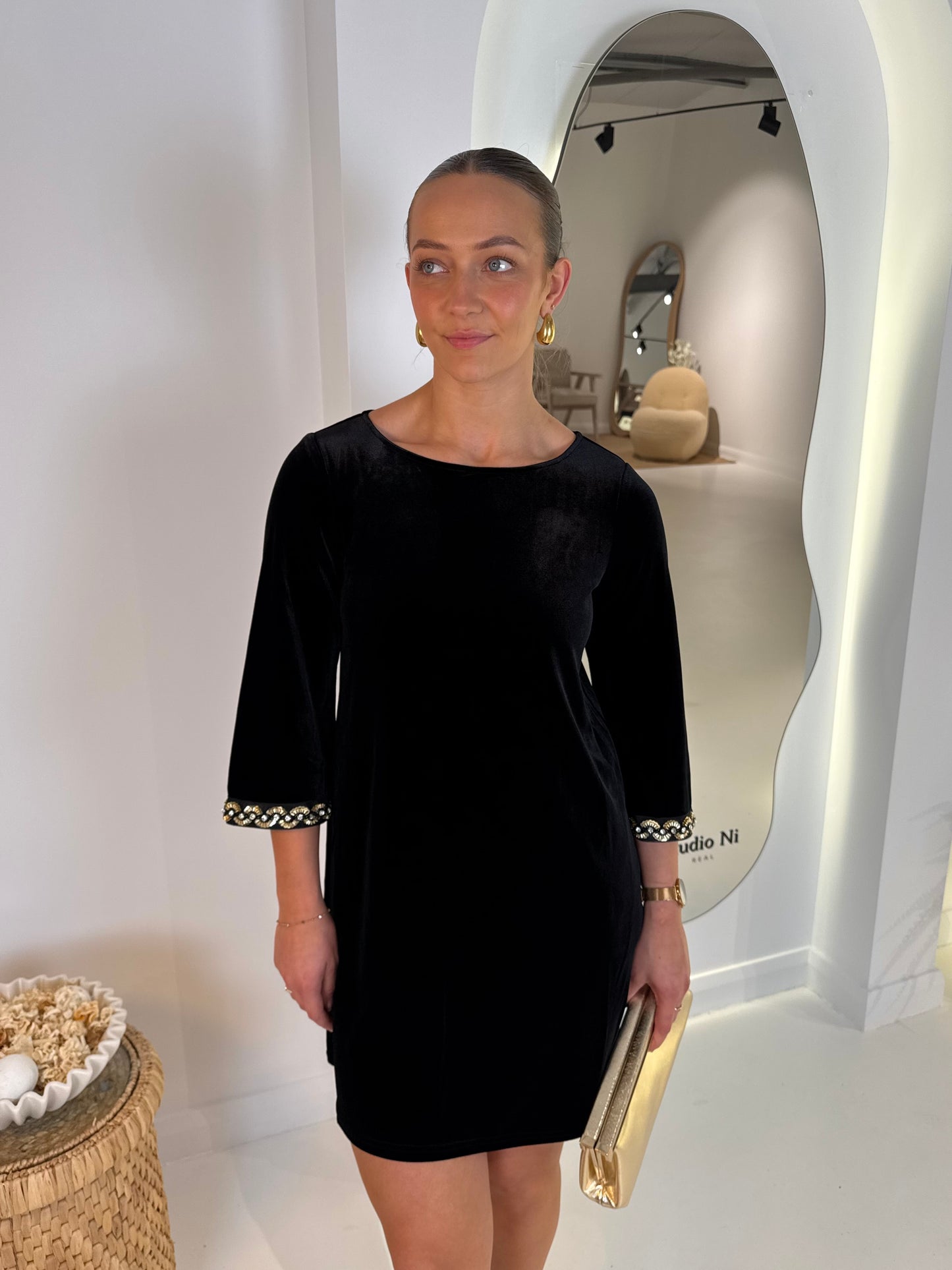 Traffic People velvet Bloom Dress in Black