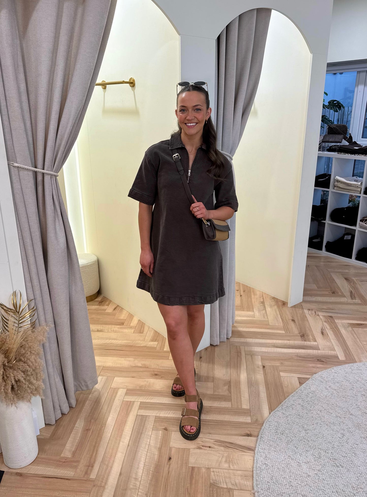 Elma brown denim dress