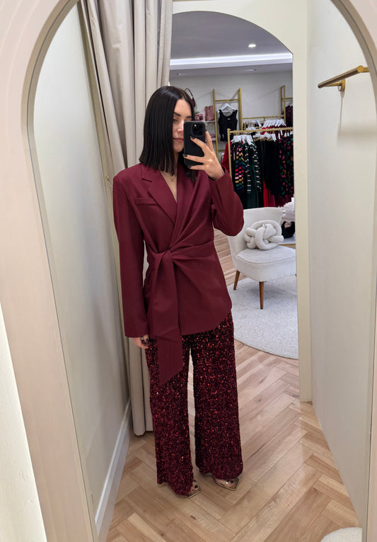 Cassie Burgundy Front Tie Blazer