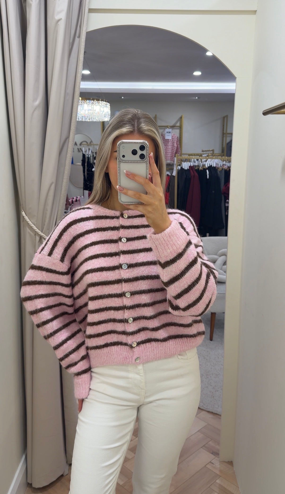 Lorrie Cardigan in Pink & Chocolate