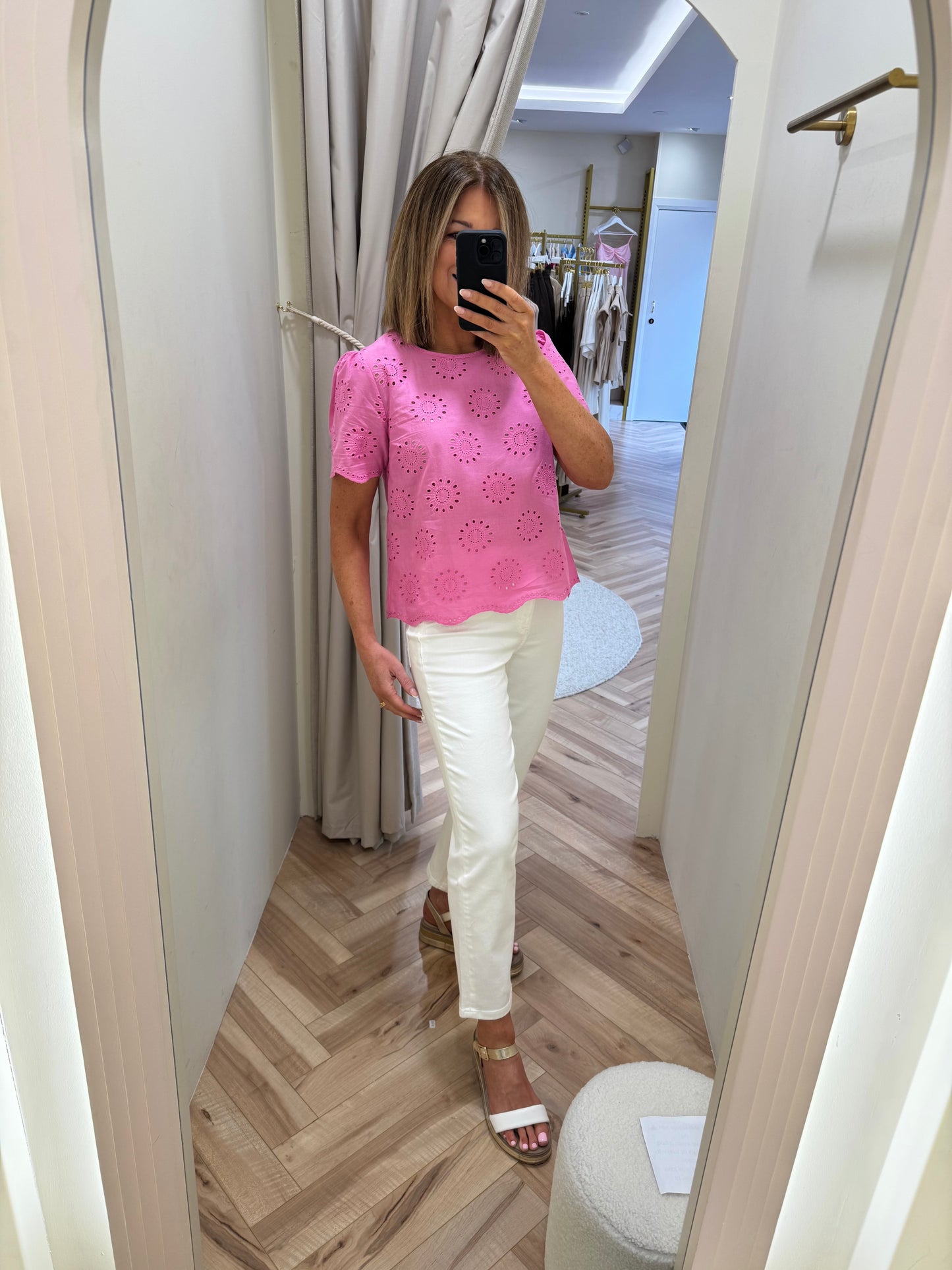 Sugarhill Brighton Bonita Broderie Anglaise Top - Pink