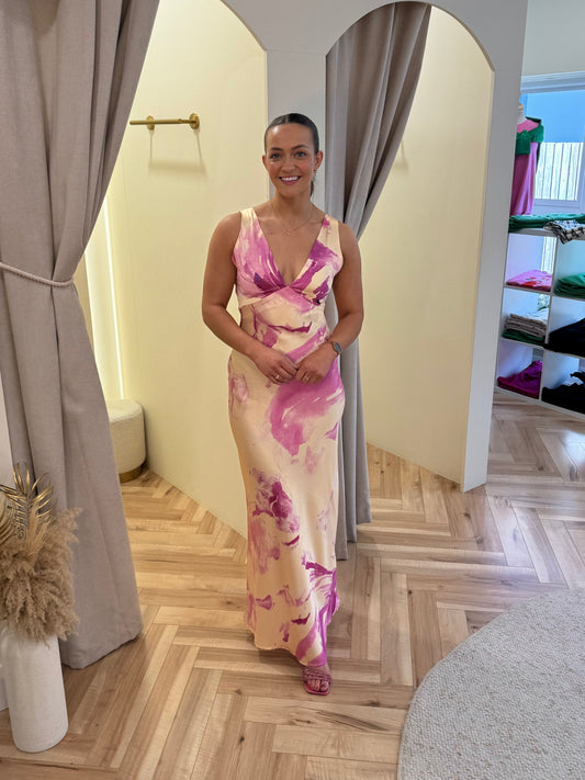 Aria Dress in Yellow & Pink