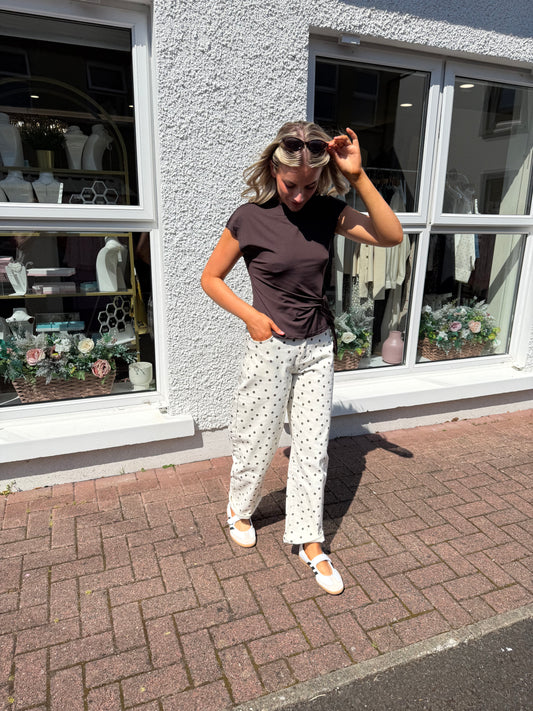 Tie Side Cap Sleeve Top in Chocolate