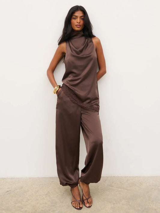 Breya Cowl lace trim Top