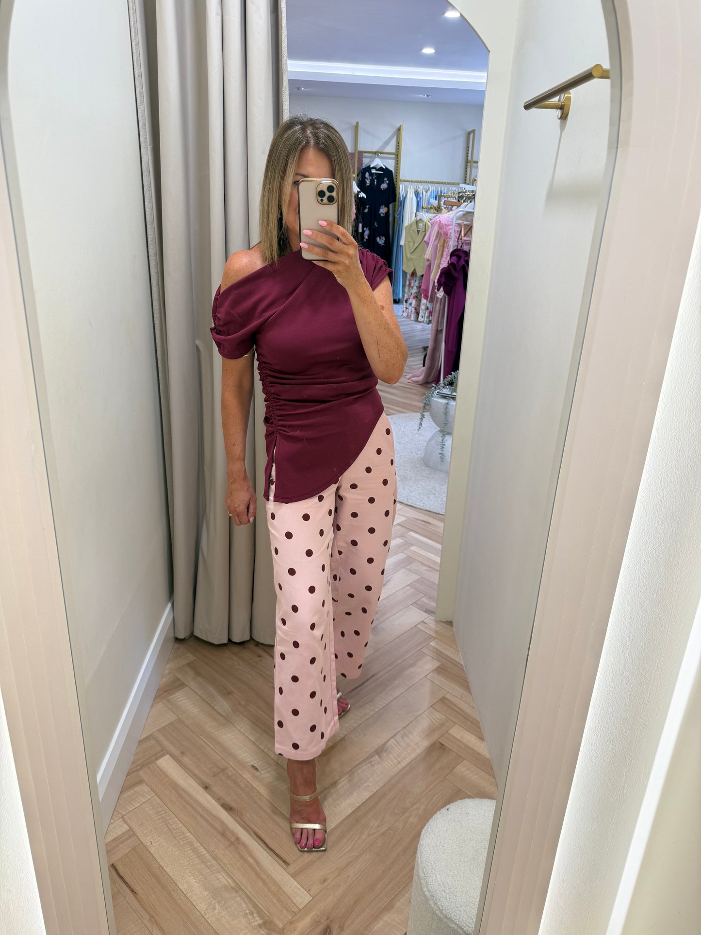 Brianne burgundy Polka Dot Cropped Trousers