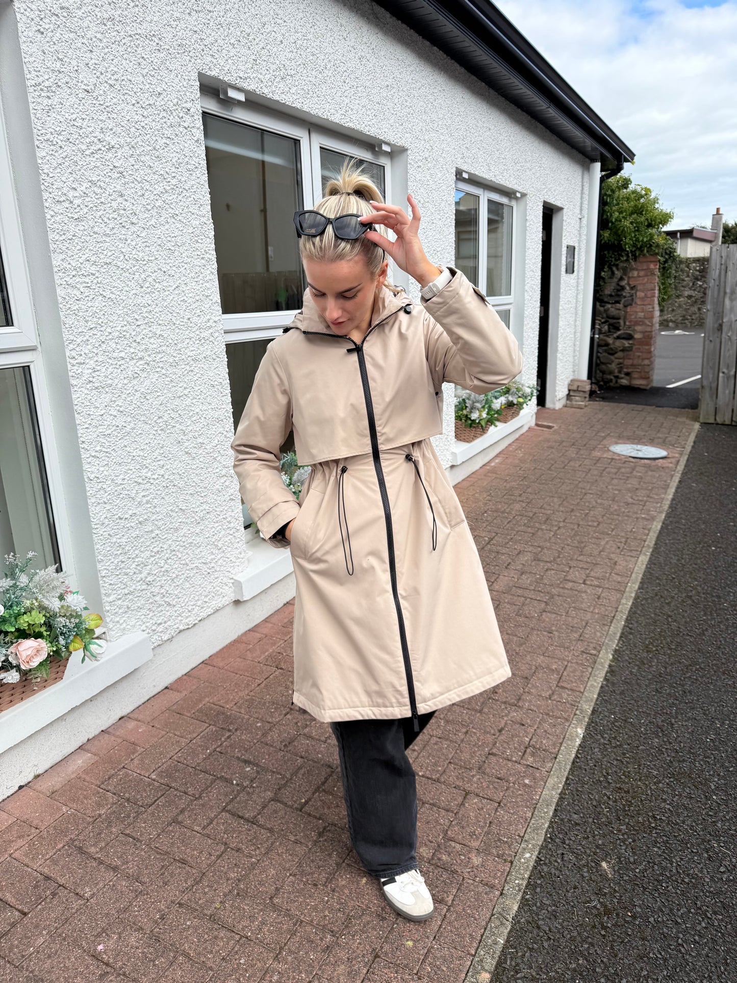 Beige Hooded Trench Coat