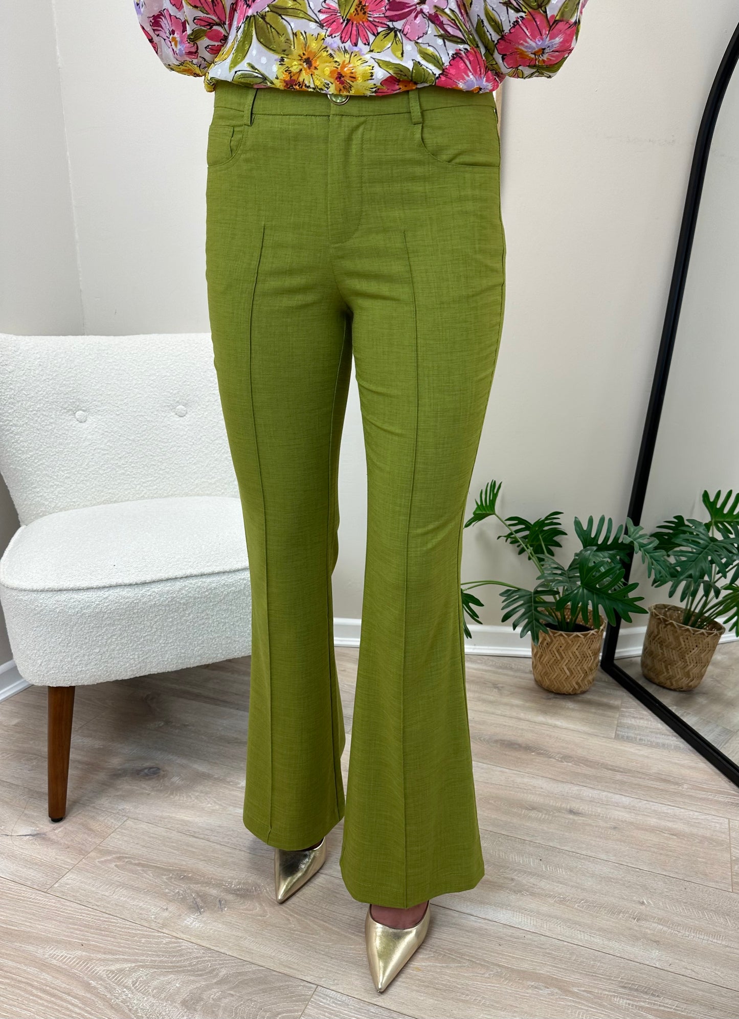 Traffic People Ava Rose Flare Trousers in Green
