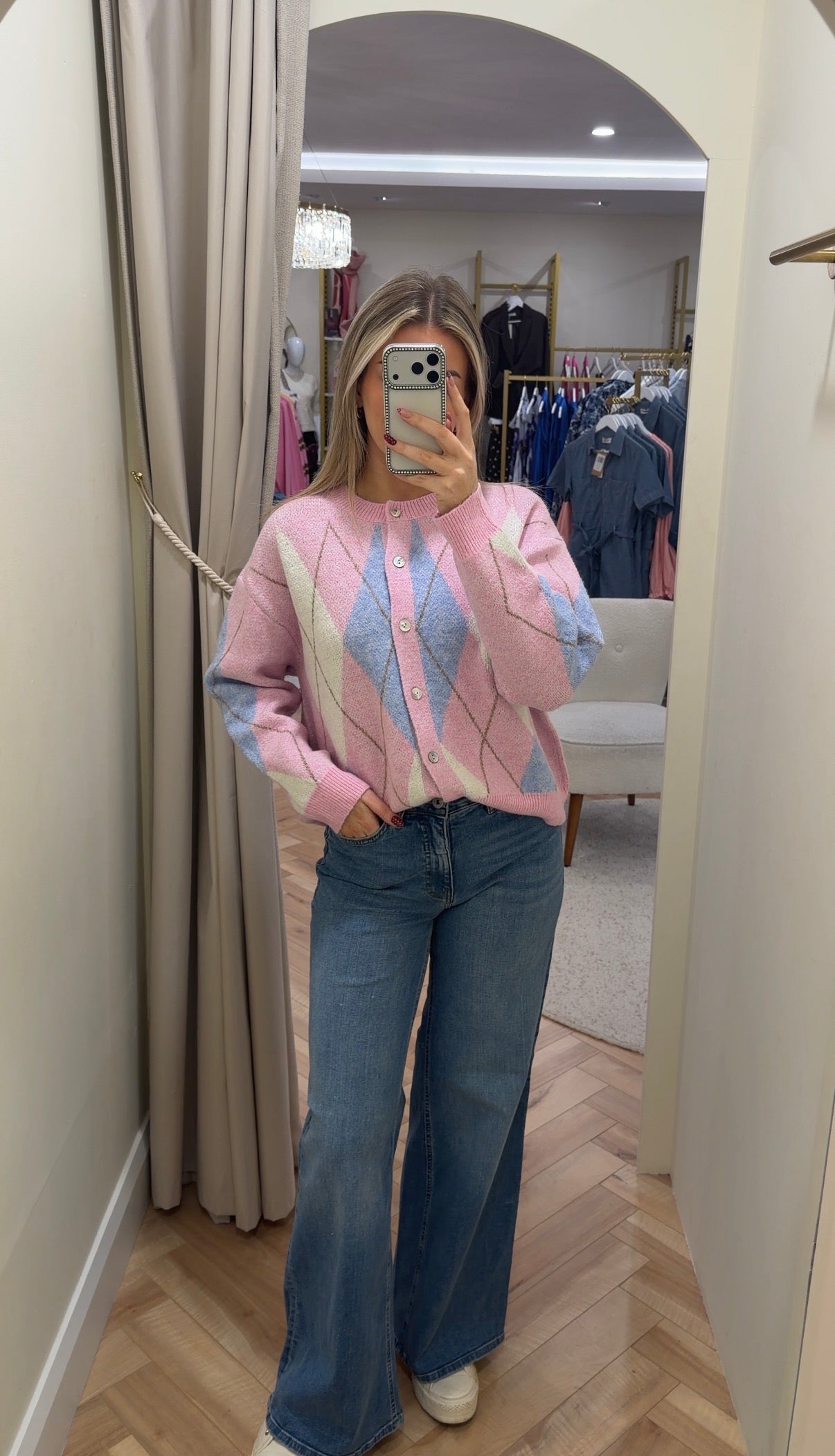 Katie Argyle Cardigan in pink & blue