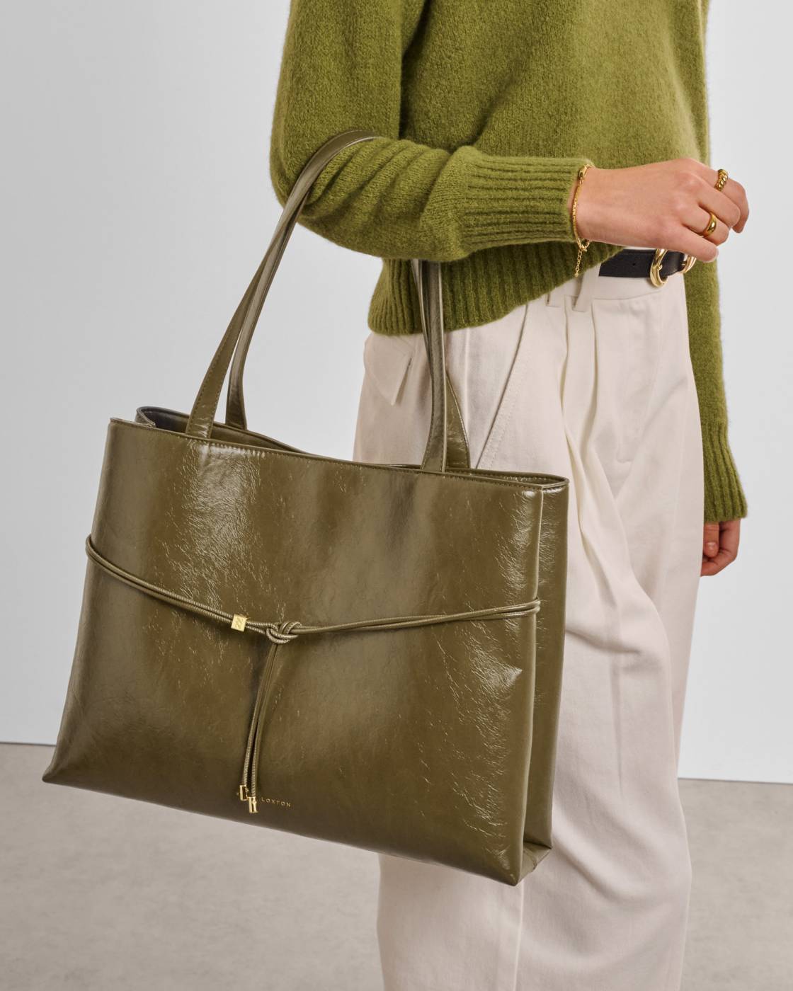 Lori Patent Crackle Tote Bag in olive