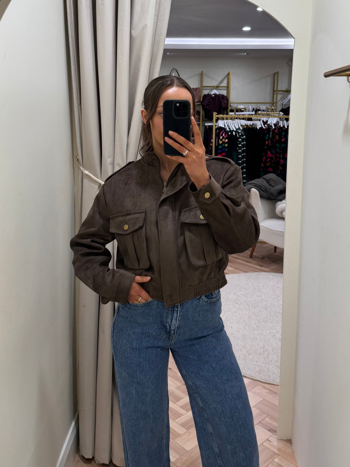 Toni Faux Suede Jacket in Brown