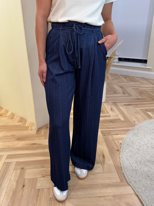 Ihkate Trousers in Dark Blue Jacquard Stripe