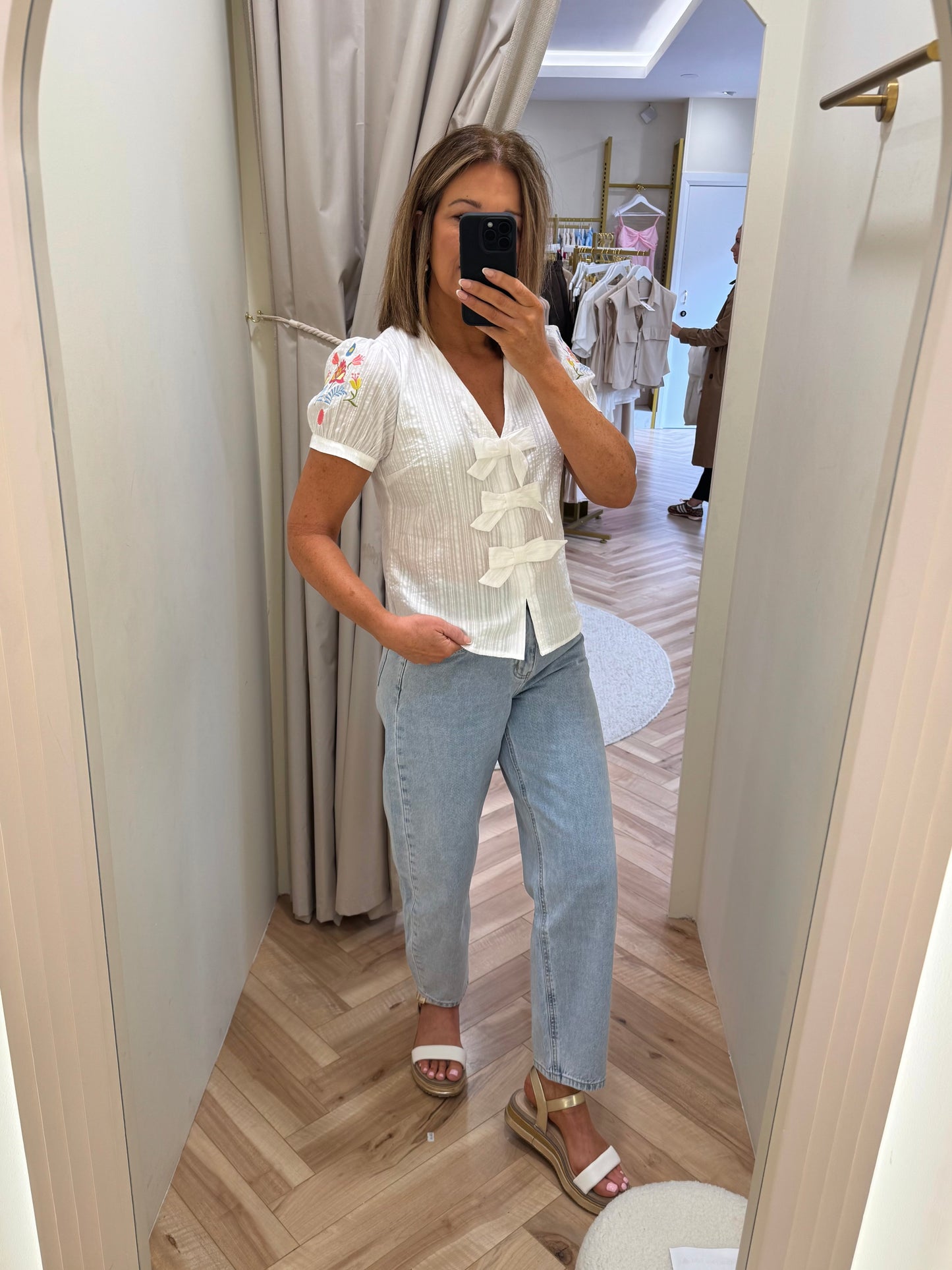 Sugarhill Brighton Adaline Bow Top - Off White, Folk Floral