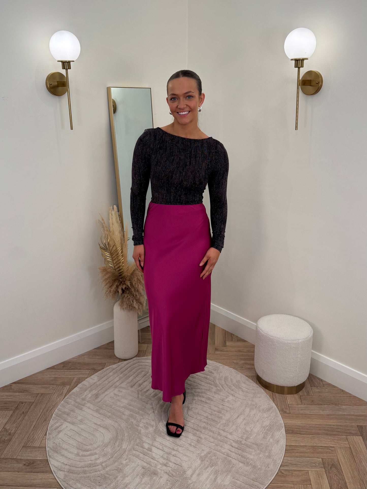 Isla Satin Maxi Skirt in Magenta