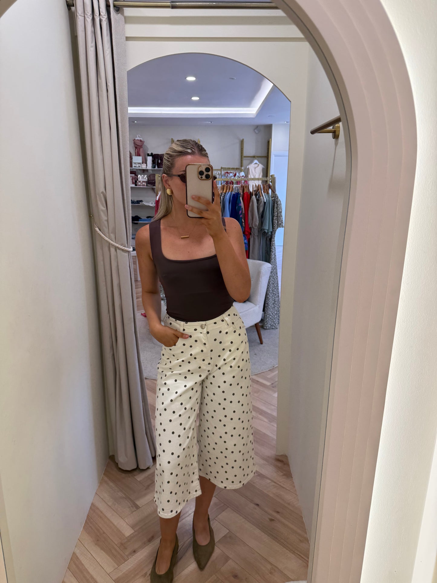 Square Neck Slinky Top in Brown