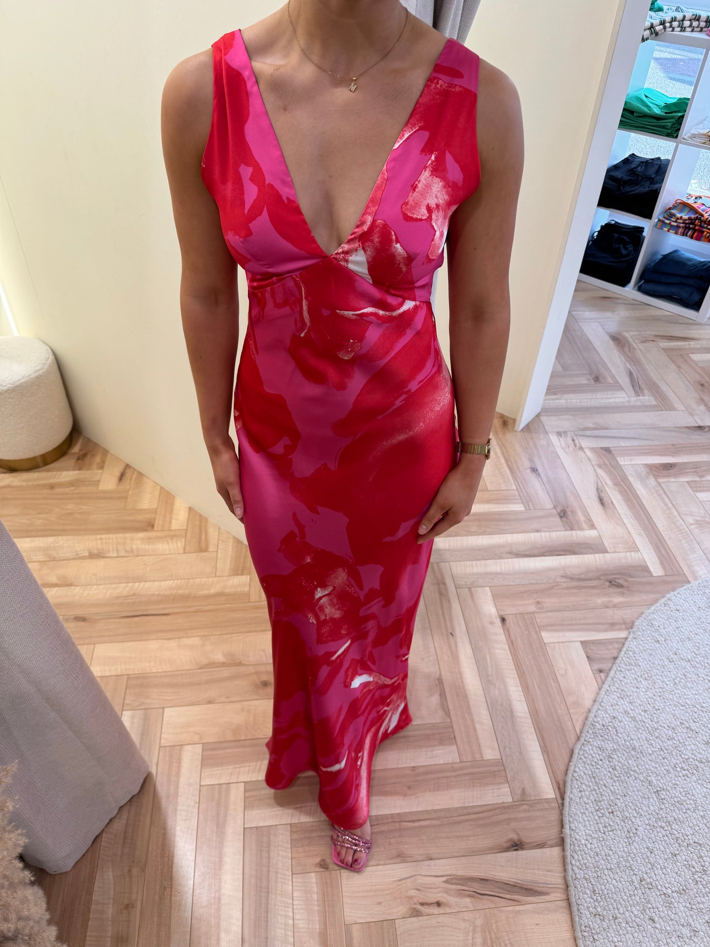 Aria Dress in Red & Pink