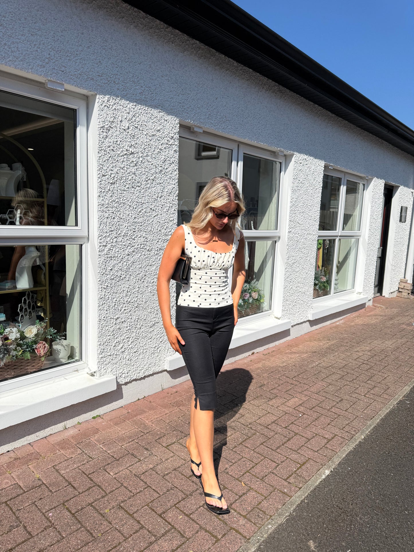 Cream Ruched Polka Dot Top
