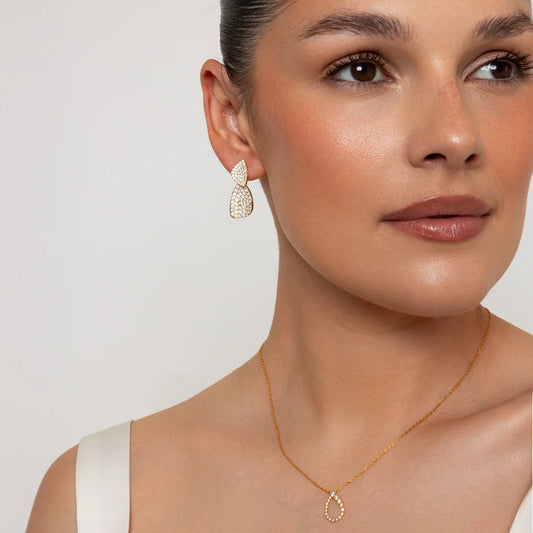 DOUBLE DROP CZ GOLD PLATED EARRINGS