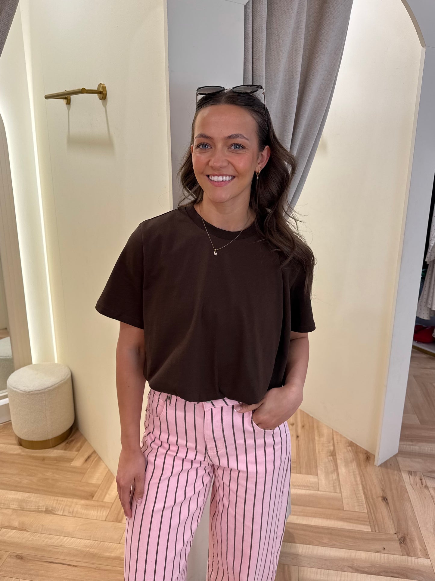Debbie bubble hem T Shirt Top in Brown
