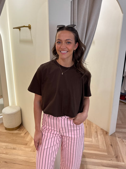 Debbie bubble hem T Shirt Top in Brown