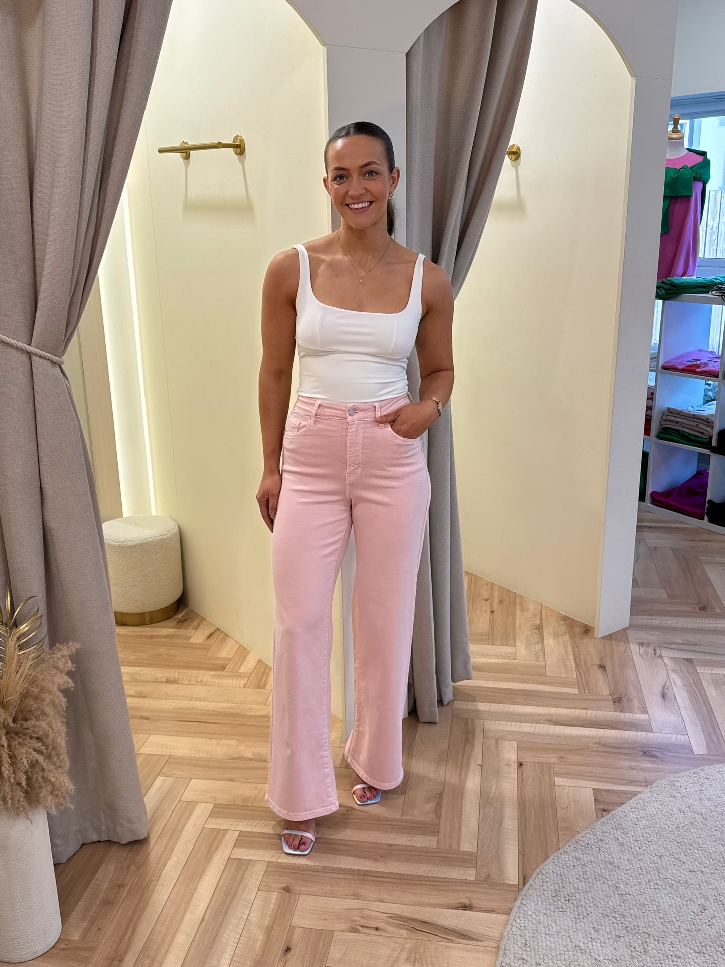 Pink wide leg jeans
