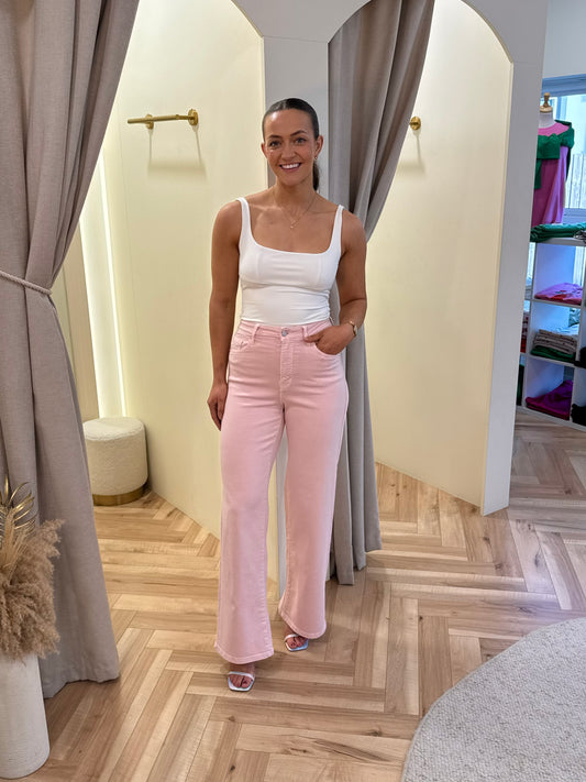Pink wide leg jeans
