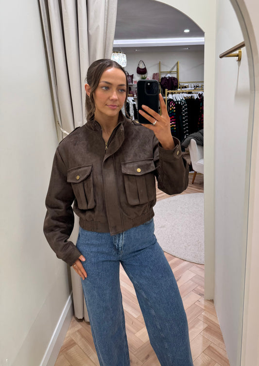 Toni Faux Suede Jacket in Brown