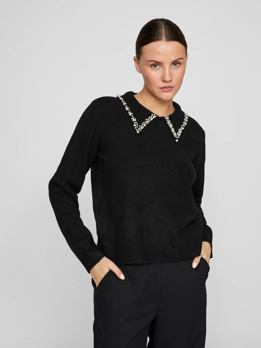 Pearl Collar Knit Pullover