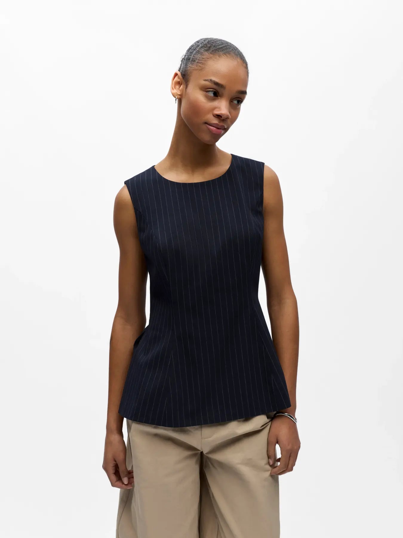 Kasja navy pinstripe top